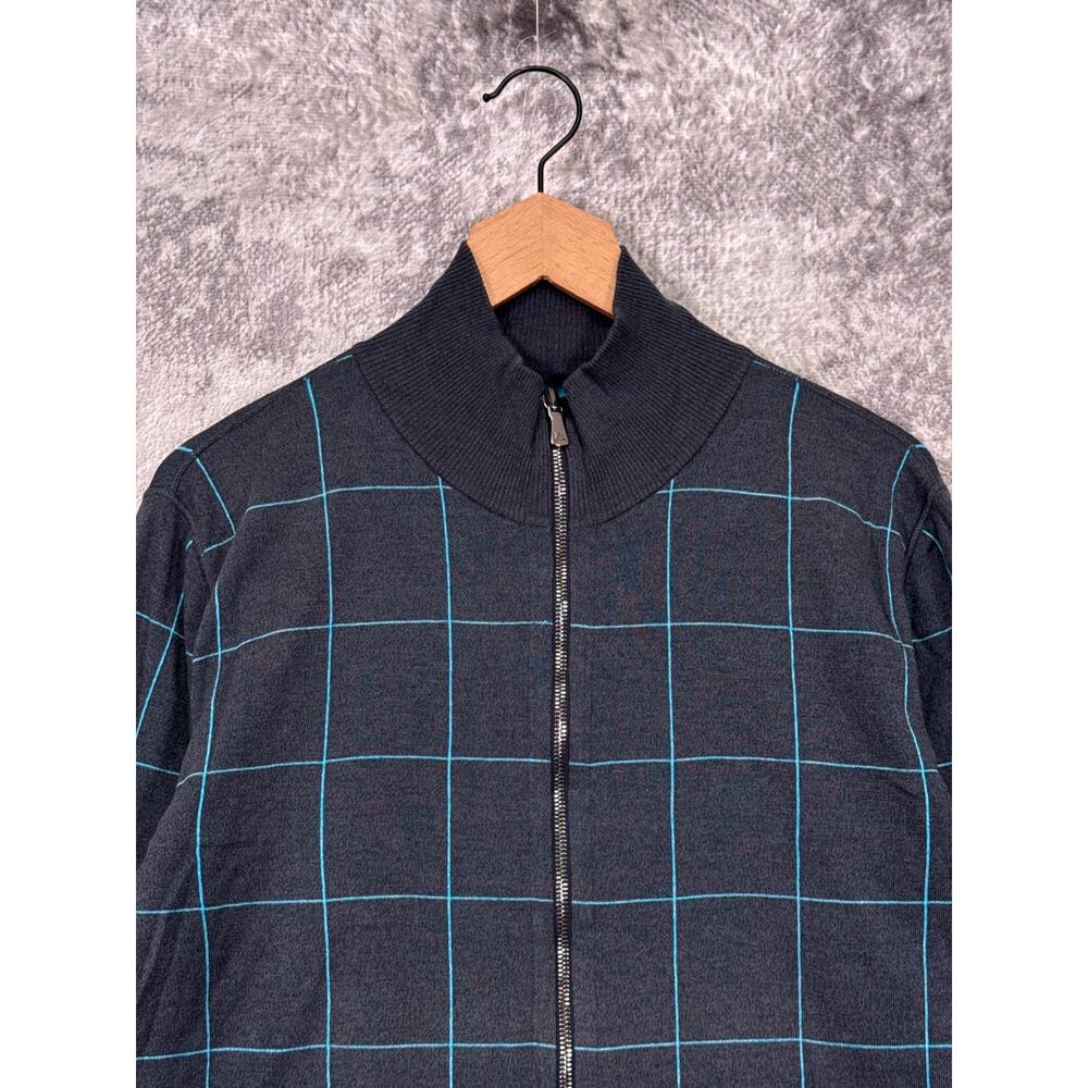 ISAIA Reversible Windowpane Sweater Large Mens Blue Full Zip